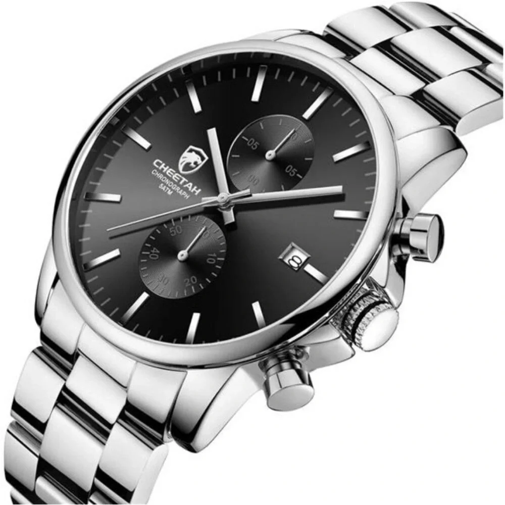 Stainless Steel Waterproof Chronograph Quartz Watch for Men Auto Date Silver NEW